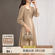 尚都比拉秋季法式連衣裙中長(cháng)款氣質(zhì)女神范顯瘦小個(gè)子裙子 卡其色 S 