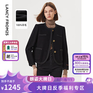 朗姿復(fù)古純羊毛小香風(fēng)短款修身黑色毛呢外套女高級(jí)感氣質(zhì)春冬新款 夜幕黑色2 M