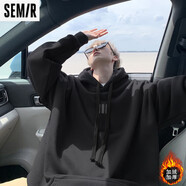 森馬（Semir）網(wǎng)紅600G重磅純棉衛衣男秋冬季寬松大碼打底衫情侶裝顯瘦外套潮流 黑色 加絨 S