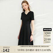 AMII2025法式赫本風(fēng)氣質(zhì)黑色連衣裙女新款V領(lǐng)a字裙修身 黑色 XL (170)