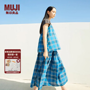 無印良品（MUJI）女式 馬德拉斯格紋 寬擺裙長半身裙女裝裙子25年夏季款BE1XKA5S 藍(lán)色格紋 L (165/70A)
