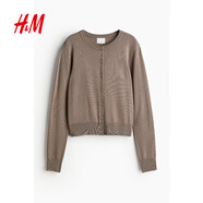 H&M【徐若晗同款】女裝毛針織衫秋慵懶短款打底衫miu系薄開(kāi)衫0579541 褐色 S 160/88
