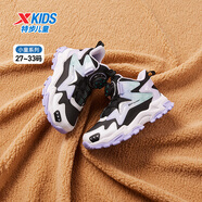 特步（XTEP）童鞋兒童科技旋鈕扣運動(dòng)鞋女童星紋高幫厚底休閑鞋 黑/雪青紫 33