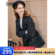 百圖betu女裝冬新款毛呢外套優(yōu)雅百搭復(fù)古格紋外套女2310T71 墨綠 L