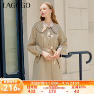 lagogo娃娃領(lǐng)收腰修身顯瘦風(fēng)衣女拉谷谷駝色中長(cháng)款甜美減齡上衣 駝色(S1) S 155/36