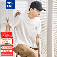 唐獅（TonLion）2023短袖t恤男休閑寬松圓領(lǐng) 本白 S 