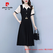 皮爾卡丹（pierre cardin）氣質(zhì)假兩件連衣裙大碼女裝遮肚收腰顯瘦中長裙子2025夏季新款 黑色 L 建議95-110斤