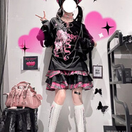 OIMG日系千禧y2k辣妹束縛的愛(ài)綁帶假兩件可拆袖套設計感短袖女上衣潮 黑色帶袖套(鏈子) M