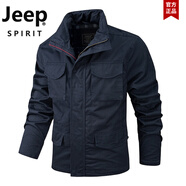 吉普（JEEP）春秋季2025新款男裝純棉立領(lǐng)寬松耐磨多口袋戶外休閑工裝夾克外套 深藍(lán)色 S