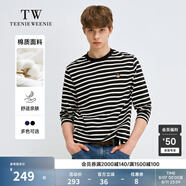 Teenie Weenie Men小熊男裝簡約風(fēng)條紋長袖T恤秋冬休閑潮流打底衫 黑色 L 175