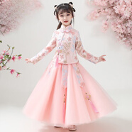 G.DUCKKIDS童裝女童漢服連衣裙2025年新款旗袍兒童女孩春秋古裝唐裝秋季裙子 粉色 110 cm