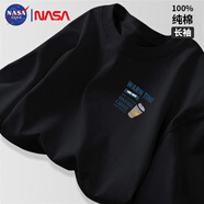NASA GISS潮牌長(cháng)袖T恤男潮流簡(jiǎn)約青少年純棉休閑打底衫外套 黑色長(cháng)袖 S
