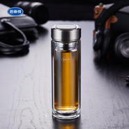 思樂(lè )得銀離子抗菌杯雙層玻璃杯養生辦公泡茶杯耐高溫防燙帶茶漏隔熱防爆 方圓款(鋼本色杯蓋)380ml