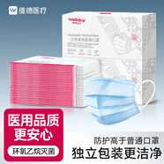 維德（WELLDAY）一次性醫(yī)用口罩成人50只/盒獨立包裝三層透氣防過敏防飛沫滅菌級