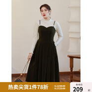 獨(dú)束大碼女裝絲絨吊帶連衣裙女冬裝新款胖mm法式氣質(zhì)背帶裙顯瘦 橄欖綠 L