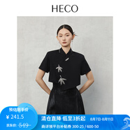 HECO劉詩詩同款【瀟風(fēng)】新中式國風(fēng)夏季新款重工手工珠繡短袖T恤上衣 黑銀色 S