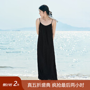 茵曼（INMAN）【服飾5折】波西米亞吊帶油畫連衣裙女2025夏季新款度假裙子 黑色 L