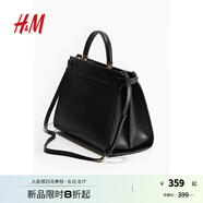 H&M女士包袋秋季單肩斜挎手提包皮帶裝飾中號購物包1251948 黑色 中包