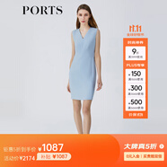 PORTS寶姿女裝夏季純色休閑溫柔風三醋酸V領連衣裙ALM8D248PWB017 霧霾藍 XL (10)