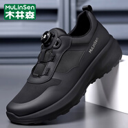 木林森（MULINSEN）品牌男鞋2025秋冬新款透氣網(wǎng)面男鞋免系鞋帶軟底大碼跑步休閑鞋男 黑色 38