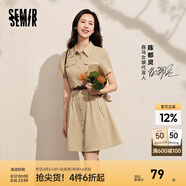 森馬（Semir）連衣裙女商場(chǎng)同款收腰襯衫裙復古2024夏季美拉德純色短裙 淺駝50006 M