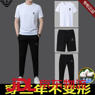 EA7阿瑪尼冰絲短袖t恤男夏季高端繡花冰感半袖體恤套 18913白色短袖+短褲+長(cháng)褲 上衣+ M 【建議100-120斤】