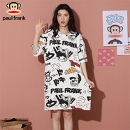 paul frank新款套頭短袖中長(zhǎng)款睡衣裙女士夏日時(shí)尚休閑簡(jiǎn)約風(fēng)連衣裙夏 202R15W白色 寬松透氣 L