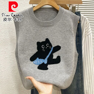 皮爾卡丹（pierre cardin）2025春秋季新款可愛(ài)風(fēng)無(wú)袖毛衣女安哥拉紅短款針織衫超可愛(ài)套頭馬 灰色 S