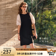 Olrain歐芮兒夏季女裝直筒名媛風(fēng)撞色蕾絲拼接連衣裙 黑白色 L