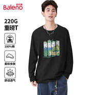 班尼路（Baleno）純棉長(zhǎng)袖男秋季休閑潮牌寬松油畫風(fēng)重磅t恤青少年個(gè)性百搭上衣