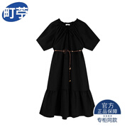 町苧雙天大碼服飾胖妹妹2025年夏季新款抽繩V領(lǐng)顯瘦連衣裙輕奢高端品 黑色 -直售新品皮爾卡丹 XL