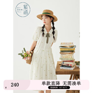 紫涵（ZIHAN）紫涵A字蛋糕裙連衣裙女夏季文藝清新短袖翻領(lǐng)單排扣裙子 米底小貓 L