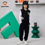 大嘴猴（paul frank）童裝兒童套裝2025秋冬款休閑時(shí)髦衛(wèi)衣褲子男女童舒適中大童兩件套 黑色 160