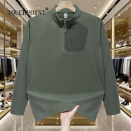 TOUCHPOINT輕奢潮牌半高領(lǐng)拉鏈長(cháng)袖T恤男戶(hù)外休閑運動(dòng)秋冬純色打底彈力上衣 青石灰 常規 XL （建議135-155斤）