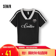 森馬（Semir）涼感T|短袖T恤女短款撞色V領夏季2025修身上衣運動風109325100047