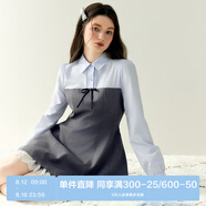 樂町精致拼接襯衫西裝裙20收腰公主裙傘擺長袖蓬蓬裙 灰色(預(yù)售) S