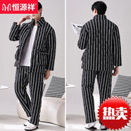 恒源祥冬季男士睡衣加絨加厚針織三層夾棉襖套裝拉鏈高領(lǐng)外穿保暖家居服 529-Q針織夾棉拉鏈高領(lǐng)套裝 M L碼165-170C至130斤