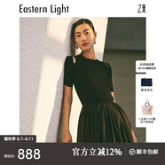 乙來（EASTERN LIGHT）鏤空針織拼接連衣裙長款短袖裙子夏季新款氣質裙子女 優(yōu)雅黑 L