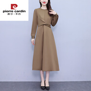 皮爾卡丹（pierre cardin）2025年新款新中式秋冬長袖連衣裙針織長款時尚氣質大碼顯瘦長裙子 咖色 今年流行的輕奢品牌 M
