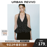 UR2025春季新款女裝法式波點(diǎn)掛脖系帶露背吊帶衫UWG250024