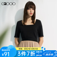 G2000【舒適彈性】G2000女裝SS24商場新款柔軟舒適修身剪裁方領(lǐng)短袖T恤 柔軟面料-黑色方領(lǐng)型21寸 S