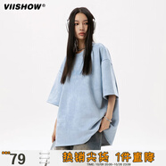 威秀美式字母刺繡短袖T恤男夏季簡(jiǎn)約潮牌高街圓領(lǐng)半袖   藍色 M