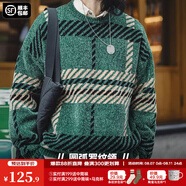 馬登工裝 美式復(fù)古雪尼爾圣誕毛衣男秋季撞色加厚保暖打底套頭針織衫 綠間條 寬松偏大 L
