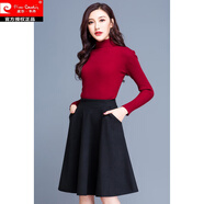 皮爾卡丹2025秋冬松緊腰毛呢半身裙女中長款a字裙大尺碼蓬蓬傘裙短裙子 黑色【有口袋】 M 90-105斤