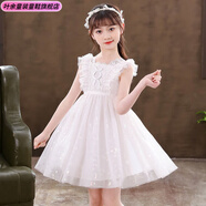 葉余女童連衣裙夏裝新款兒童白色演出禮服公主裙韓版小女孩超仙紗裙子 2211大蝴蝶結蕾絲裙-白色 100