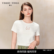 糖力商場(chǎng)同款  玫瑰花鏤空繡花T恤 2025春新款打底衫上衣女 白色（精致鏤空繡花） S