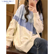壹源港日系麻花漸變色毛衣可愛(ài)甜美2025春秋季新款長(cháng)袖上衣圓領(lǐng)針織衫女 藍色 M