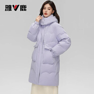 雅鹿羽絨服女中長款2025冬季加厚抗寒保暖新時尚款情侶款連帽外套女