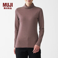 無(wú)印良品 MUJI 女式 彈力羅紋編織 高領(lǐng)T恤 BBN01A0A 深紫紅色X橫條 XS