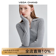 VEGA CHANG針織衫女長(cháng)袖2025秋冬新款韓版顯瘦氣質(zhì)polo針織打底衫 慕斯灰 L